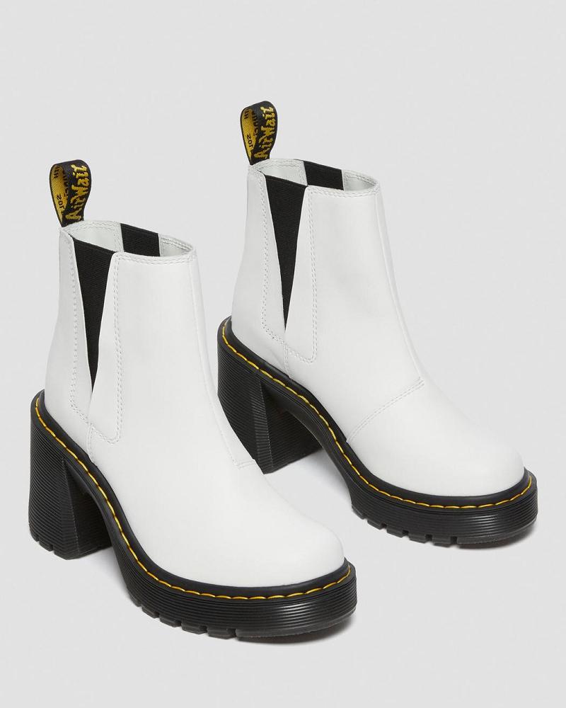 Botas de Tacon Dr Martens Spence Cuero Flared Heel Mujer Blancos | MX 626AHK